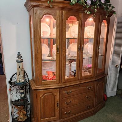 Kincaid Governor's Oak Lighted China Cabinet Hutch 64x19x81 2 Piece