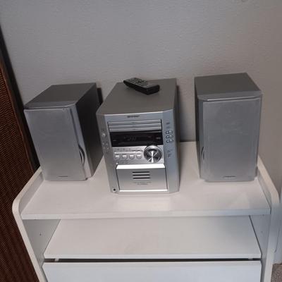 2 DRAWER CHEST & SHARP XL-HP500 MULTI CD STEREO W/CASSETTE PLAYER & REMOTE