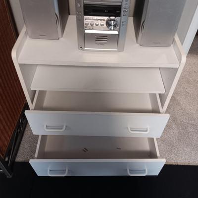 2 DRAWER CHEST & SHARP XL-HP500 MULTI CD STEREO W/CASSETTE PLAYER & REMOTE