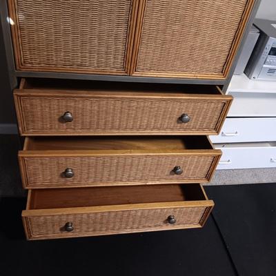 PIER 1 IMPORTS 3 DRAWER STEEL FRAMED WICKER BEDROOM ARMOIRE