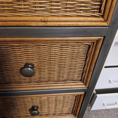 PIER 1 IMPORTS 3 DRAWER STEEL FRAMED WICKER BEDROOM ARMOIRE