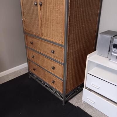 PIER 1 IMPORTS 3 DRAWER STEEL FRAMED WICKER BEDROOM ARMOIRE