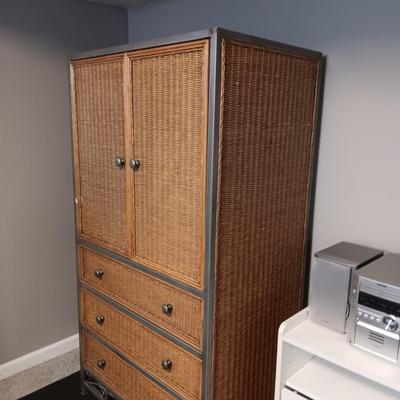 PIER 1 IMPORTS 3 DRAWER STEEL FRAMED WICKER BEDROOM ARMOIRE