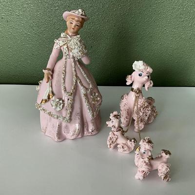 Vintage Lefton Pink Lady and Lefton Spaghetti Poodles