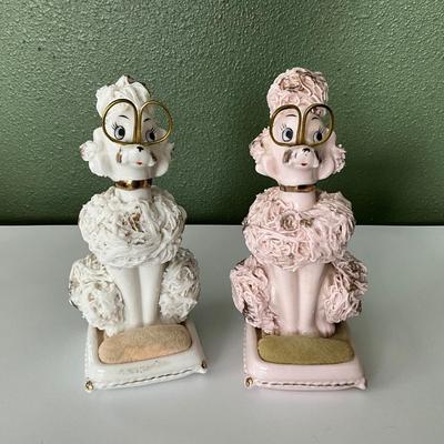 Vintage Pink & White Spaghetti Pin Cushion Poodles, Royal Japan