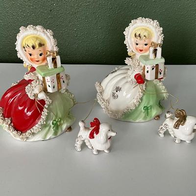 Rare Vintage 1950's Napco Shopping girls w/packages w/poodles