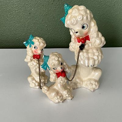 Rare White Poodle w/blue hair bows