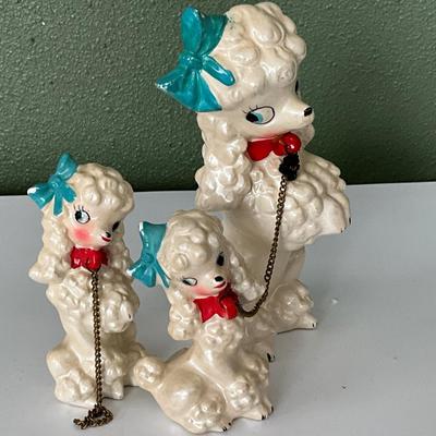 Rare White Poodle w/blue hair bows