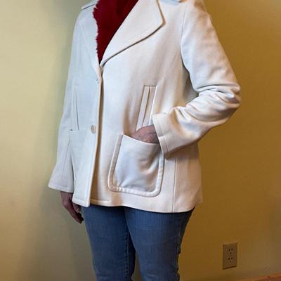 Talbot Coat with Red Scarf by Hatterdashers size 10