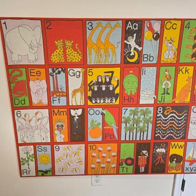 Large vintage alphabet fabric framed