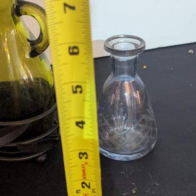 Vintage Etched Glass Perfume Bottles & Oil & Vinegar Cruet Set