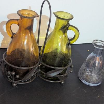 Vintage Etched Glass Perfume Bottles & Oil & Vinegar Cruet Set