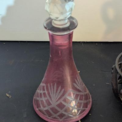 Vintage Etched Glass Perfume Bottles & Oil & Vinegar Cruet Set