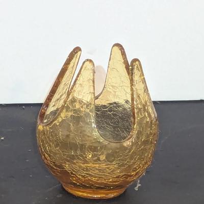 Vintage Viking Glass Amber Crackle Candle Cup