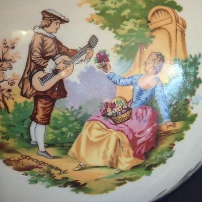 Cobalt Blue & Gold 13 1/2" Vase With 2 Handles Victorian Scene