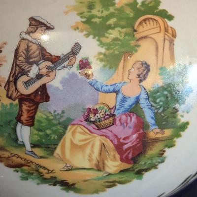 Cobalt Blue & Gold 13 1/2" Vase With 2 Handles Victorian Scene