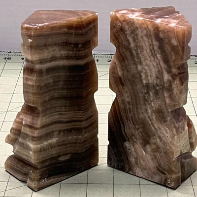 Vintage Carved Mexican Aztec Mayan Figure Onyx Stone Bookends
