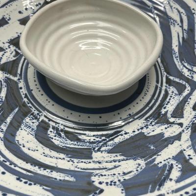 Blue & Cream Ceramic Dish with Bowl
