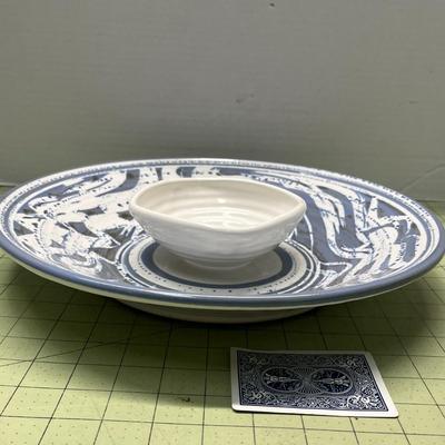 Blue & Cream Ceramic Dish with Bowl
