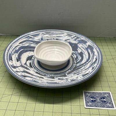 Blue & Cream Ceramic Dish with Bowl