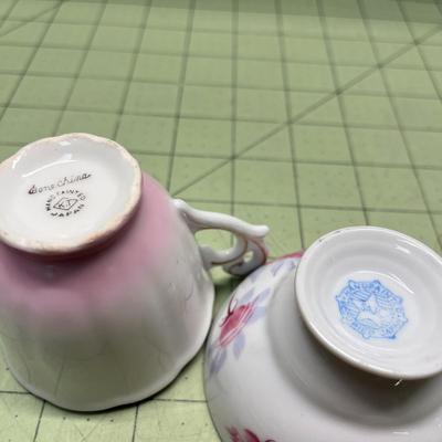 Antique Handpainted Bone China (Japan) & Handpainted Occupied Japan Tea Cups with Saucers
