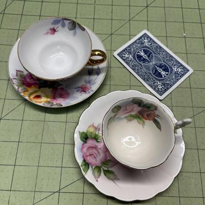 Antique Handpainted Bone China (Japan) & Handpainted Occupied Japan Tea Cups with Saucers