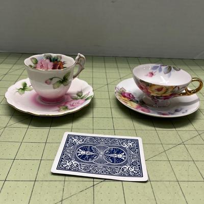 Antique Handpainted Bone China (Japan) & Handpainted Occupied Japan Tea Cups with Saucers