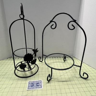Wrought Iron Plate Stand & Candle Holder