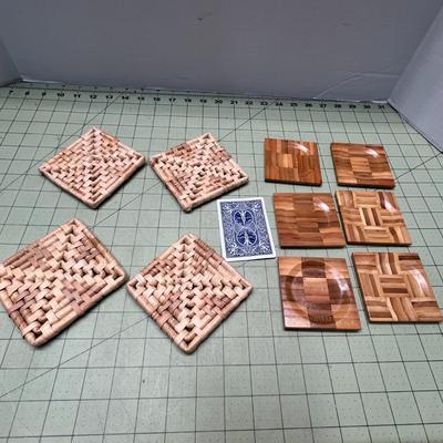 Wood & Palm Leaf Drink Coaster Sets