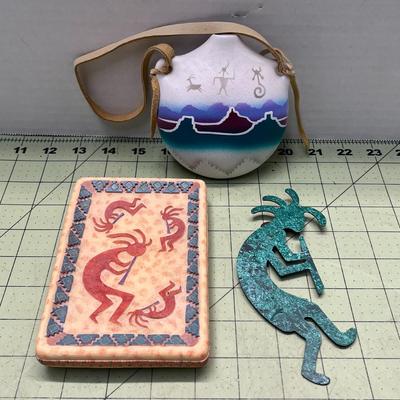 Native American Canteen Pottery, Soap Dish, and Kokopelli