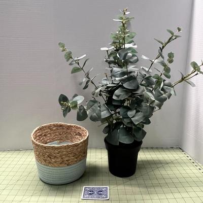 Artificial Plant with Woven Basket