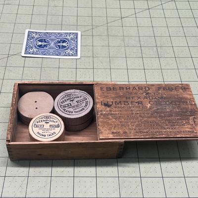 Vintage Wooden Crayon Box & Vintage Thumb Tacks