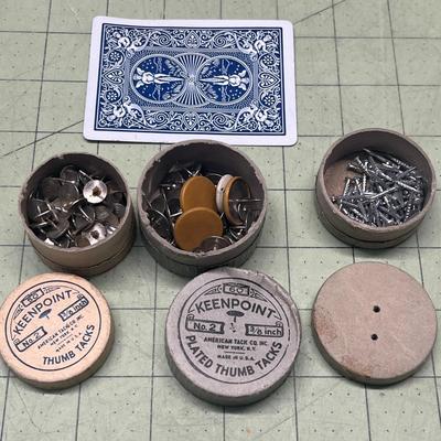 Vintage Wooden Crayon Box & Vintage Thumb Tacks