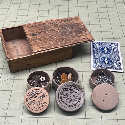 Vintage Wooden Crayon Box & Vintage Thumb Tacks