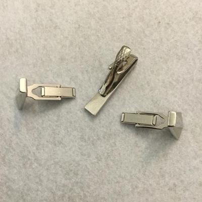 Mid-century, silver, toned, tie, clip, and cufflinks