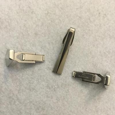 Mid-century, silver, toned, tie, clip, and cufflinks