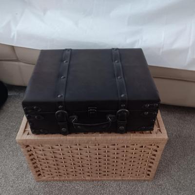 DECORATIVE SUITCASE, HINGED BASKET AND WALL CLOCK