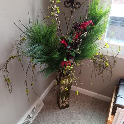 TALL CLAY FLOOR VASE W/FAUX GREENERY
