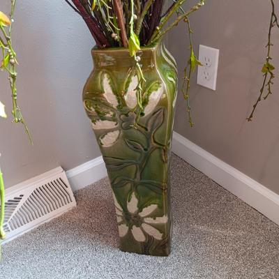 TALL CLAY FLOOR VASE W/FAUX GREENERY