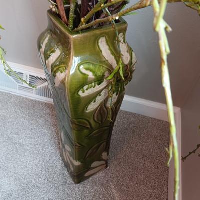 TALL CLAY FLOOR VASE W/FAUX GREENERY