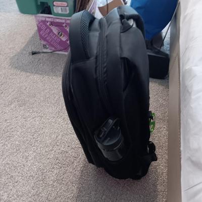 HUANLV TROLLEY BACKPACK, SONY RADIO ALARM CLOCK AND A SMALLER SUITCASE ON 4 WHEELS