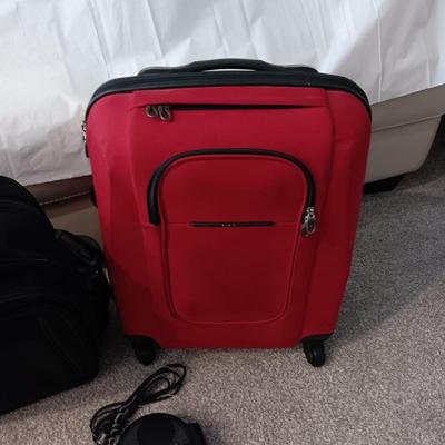 HUANLV TROLLEY BACKPACK, SONY RADIO ALARM CLOCK AND A SMALLER SUITCASE ON 4 WHEELS