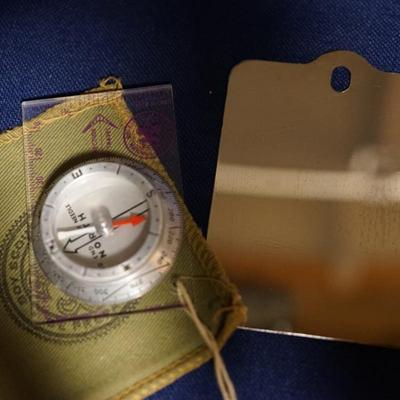 BOY SCOUT COMPASS, POCKET KNIFE AND CAMPING MIRROR IN POUCH