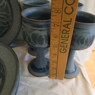 Handmade Signed Pottery Dinnerware set - Plates - Bowls - Mugs - Goblets - Mugs 16 pieces! (1 of 2)