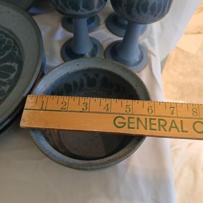 Handmade Signed Pottery Dinnerware set - Plates - Bowls - Mugs - Goblets - Mugs 16 pieces! (1 of 2)