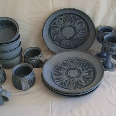 Handmade Signed Pottery Dinnerware set - Plates - Bowls - Mugs - Goblets - Mugs 16 pieces! (1 of 2)