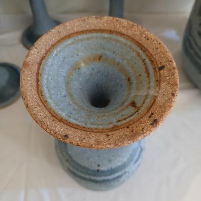 Handmade Signed Pottery Pitcher with 8 goblets