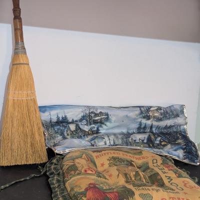 Vintage Broom Chair Pillow Banner