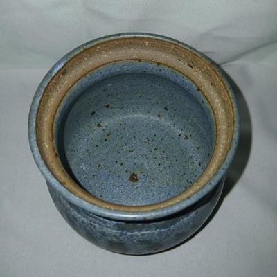 Handmade Vintage signed pottery - Honey pot - Sugar & Cream - and a wicker handled tea pot