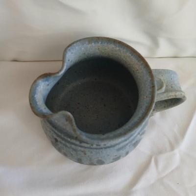 Handmade Vintage signed pottery - Honey pot - Sugar & Cream - and a wicker handled tea pot